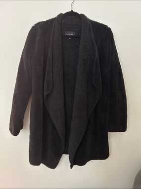 TIMING Black Teddy Fleece Open-Front Jacket